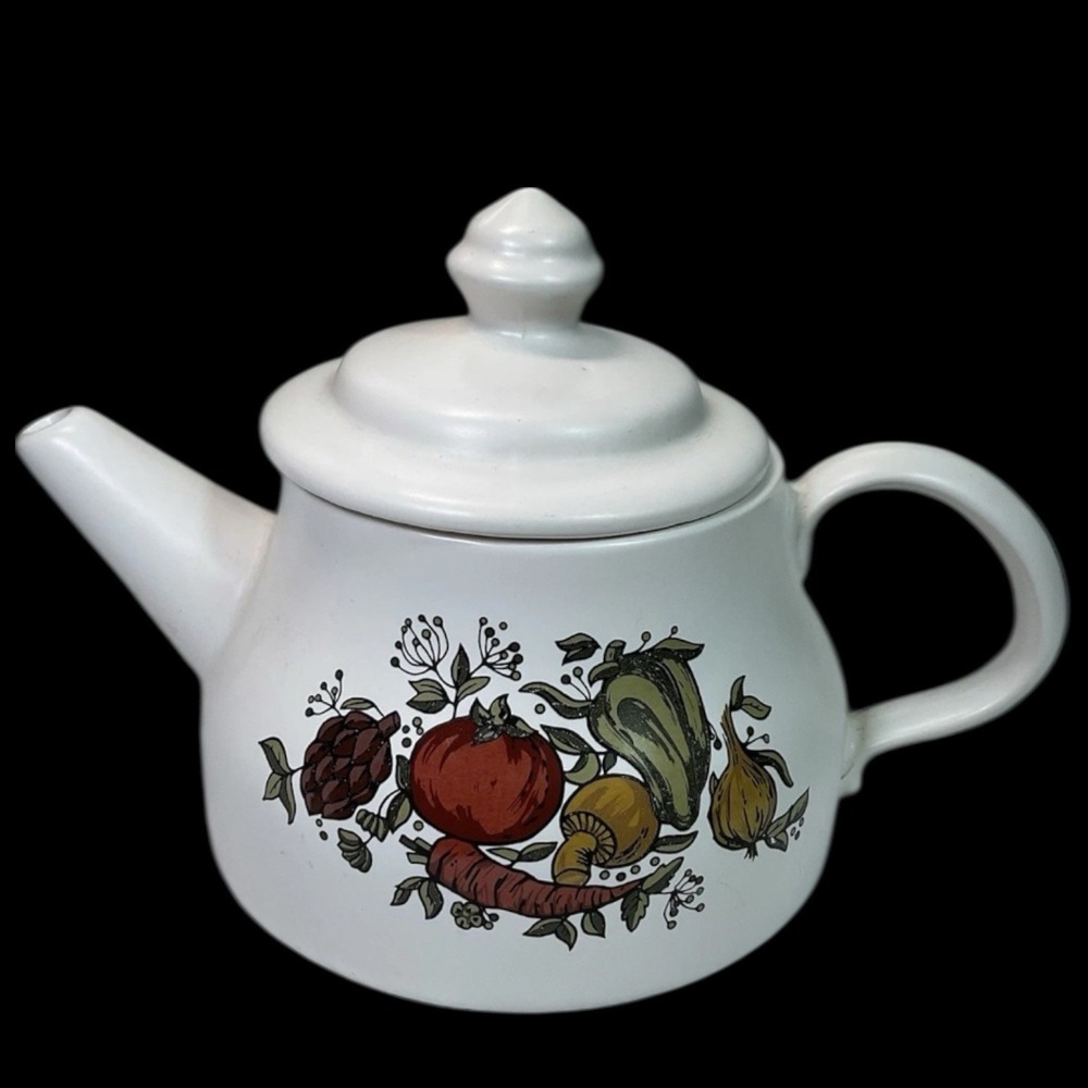 Vintage McCoy Pottery Spice Delight Teapot w/ Lid – Veggie & Mushroom Design